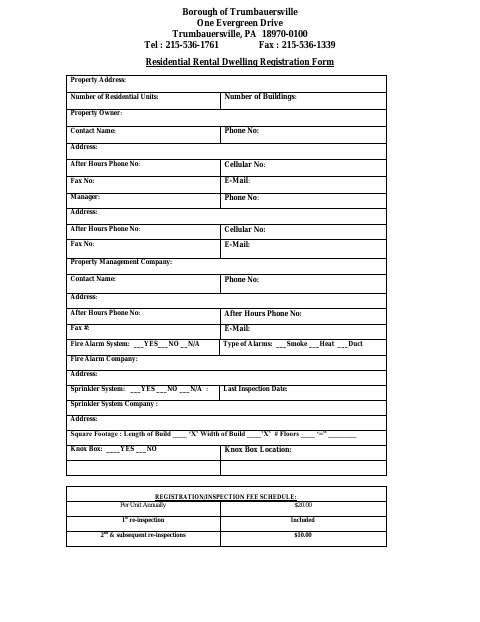 First page of the Residential Rental Dwelling Registration Form