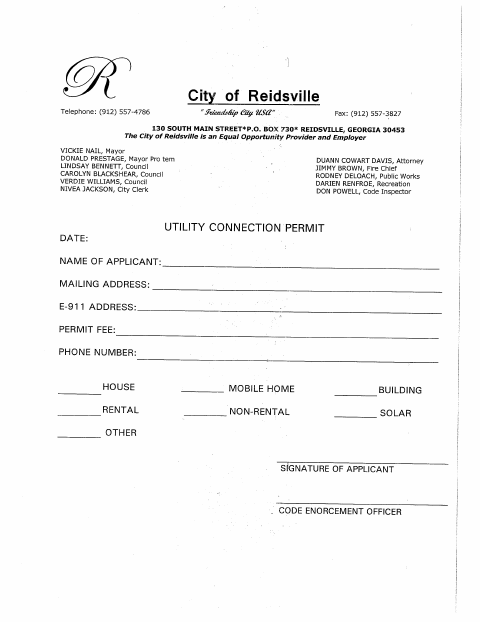 First page of the Utility Connection Permit