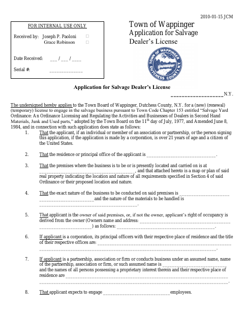 First page of the Application for Salvage Dealer’s License