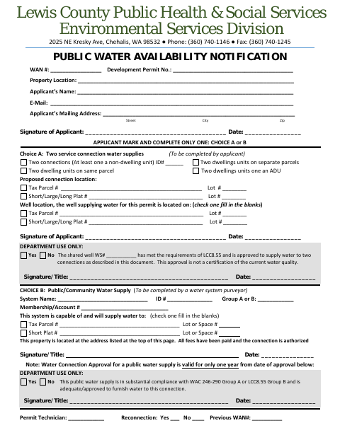 First page of the Public Water Availability Notification