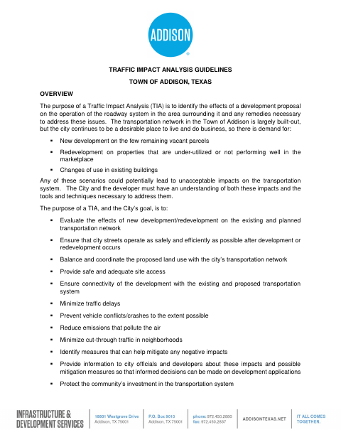 First page of the Traffic Impact Analysis Review Application