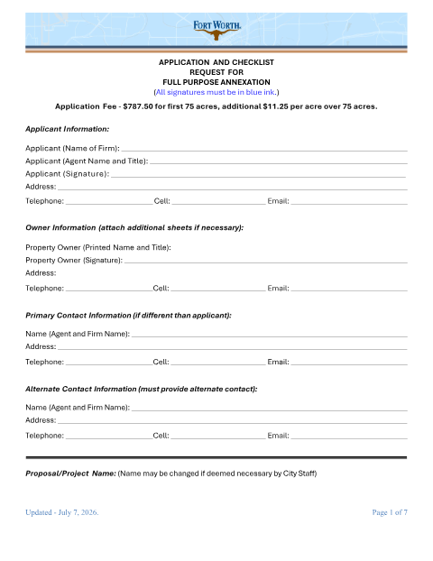 First page of the Full Purpose Annexation Application