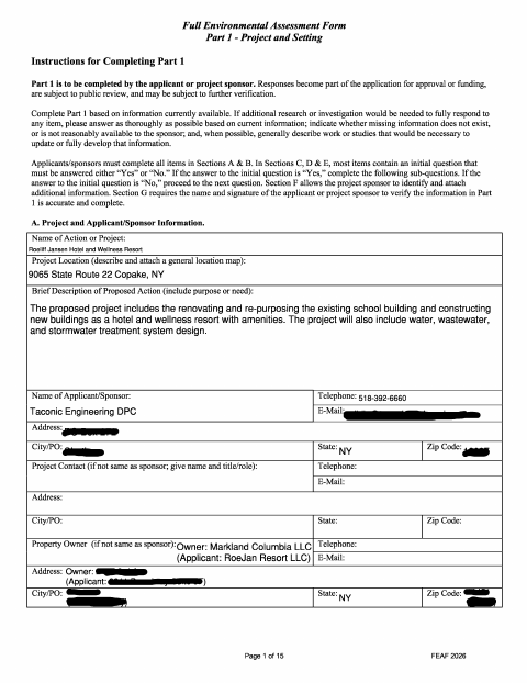 First page of the Full Environmental Assessment Form Part I