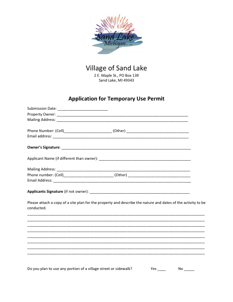 First page of the Application for Temporary Use Permit