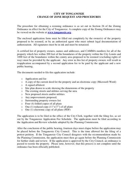 First page of the Change of Zone Request