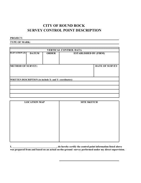 First page of the Survey Control Point Description Form