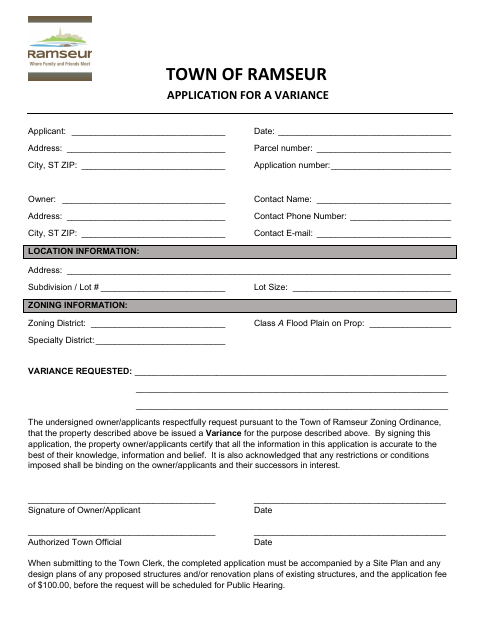 First page of the Application for a Variance