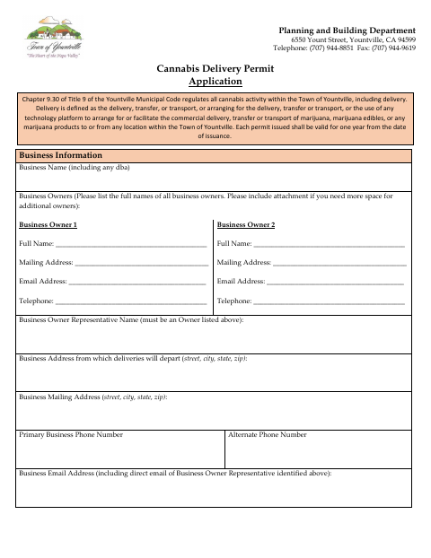 First page of the Cannabis Delivery Permit Application