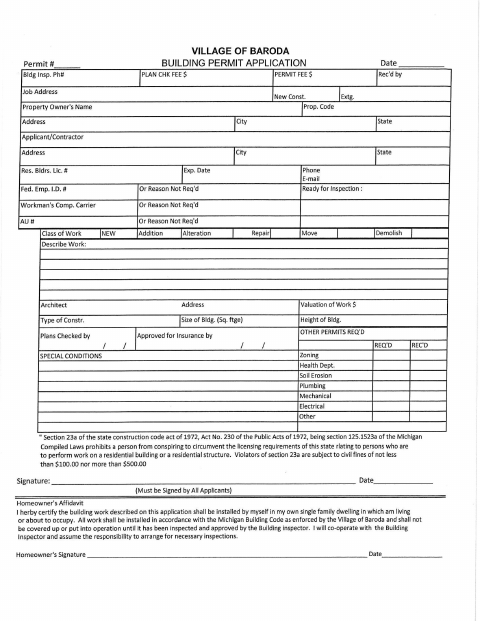 First page of the Building Permit Application