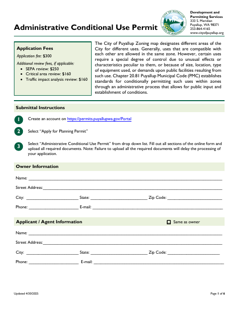 First page of the Administrative Conditional Use Permit