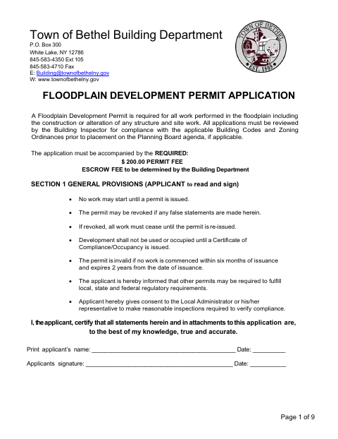 First page of the Floodplain Development Permit Application