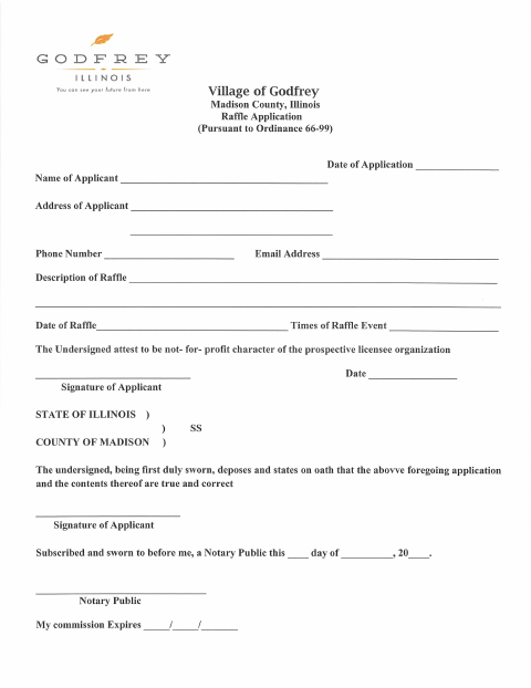 First page of the Raffle Application