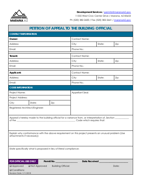 First page of the Petition of Appeal to the Building Official