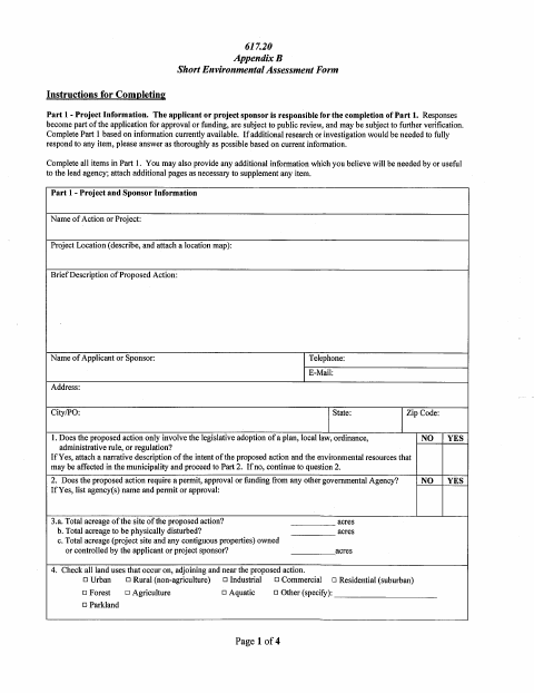 First page of the SEQR Short Environmental Assessment Form