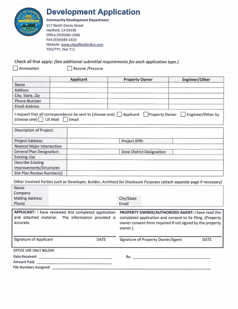 First page of the Annexation Application