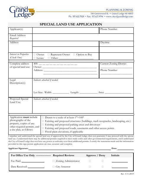 First page of the Special Land Use Application