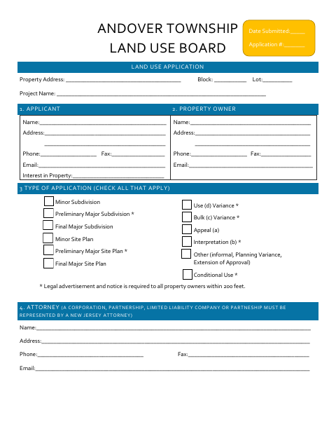 First page of the Land Use Board Application