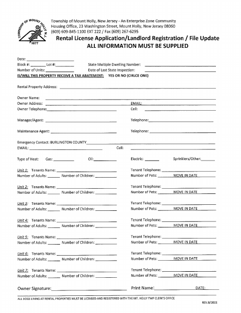 First page of the Landlord Registration File Update