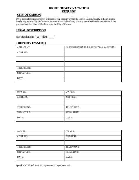 First page of the Right of Way Vacation Request