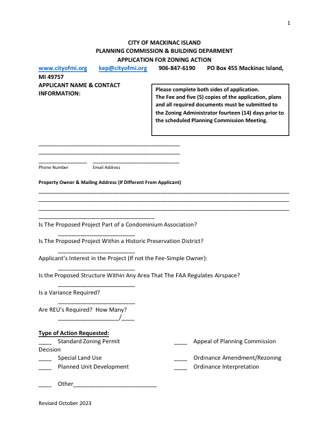 First page of the Application For Zoning Action
