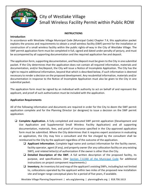 First page of the Small Wireless Facility Permit Within Public ROW