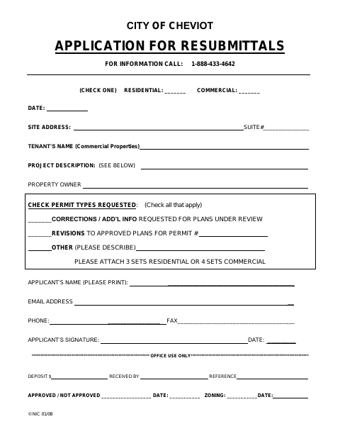 First page of the Application for Resubmittals