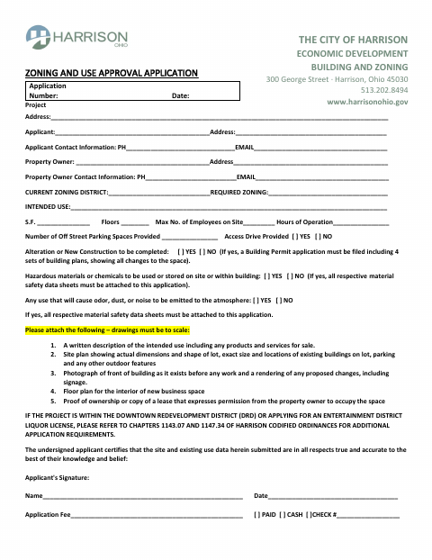First page of the Zoning and Use Approval Application