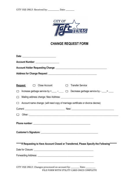 First page of the Change Request Form