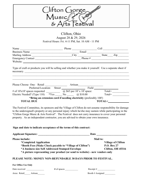 First page of the 2026 Festival Application