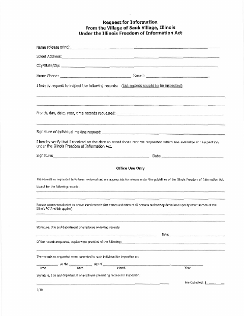 First page of the FOIA Information Request Form