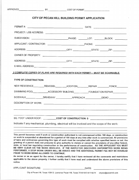 First page of the Building Permit Application