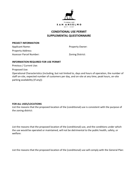 First page of the Conditional Use Permit Supplemental Questionnaire