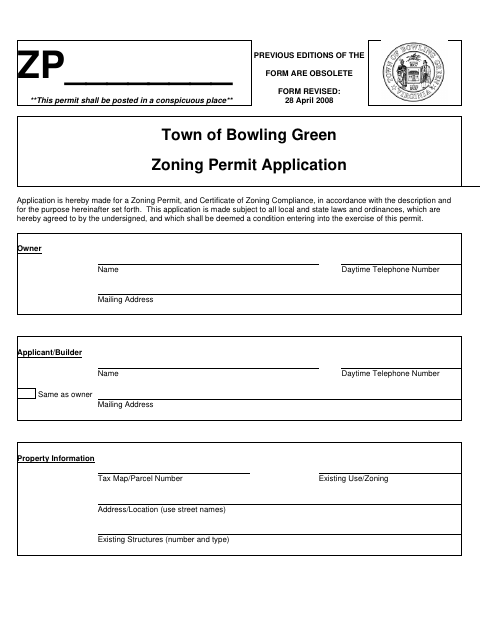 First page of the Zoning Permit Application