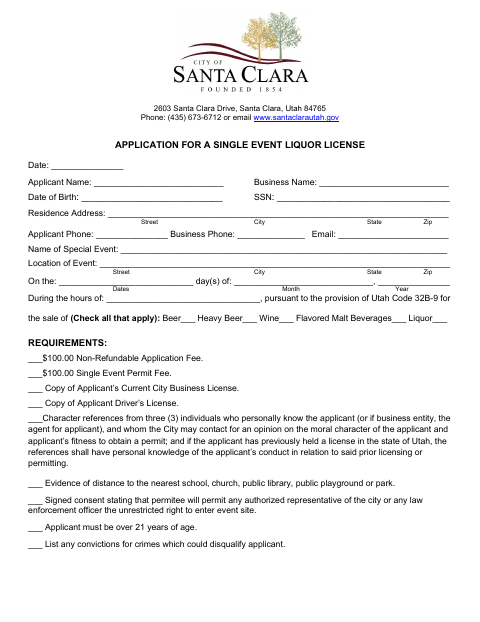 First page of the Application for a Single Event Liquor License