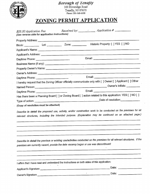 First page of the Zoning Permit Applications