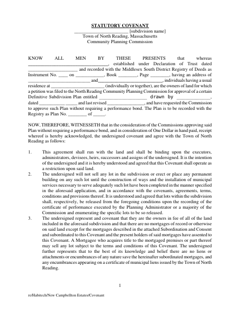 First page of the Statutory Covenant