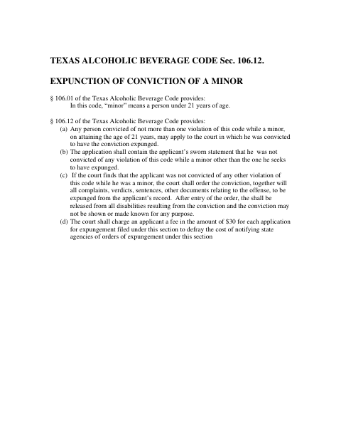 First page of the Juvenile Alcohol Expunction Application