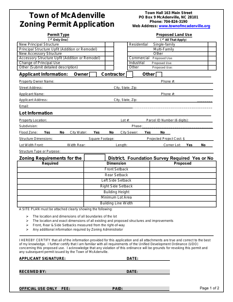 First page of the Zoning Permit Application