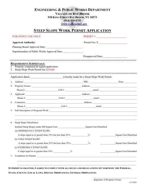 First page of the Steep Slope Work Permit Application