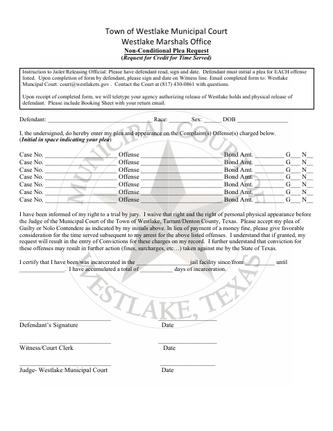 First page of the Non-Conditional Plea Request