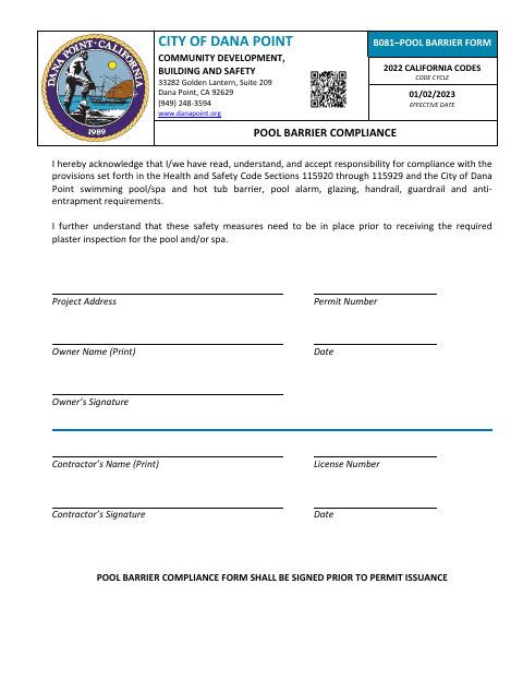 First page of the Pool Barrier Compliance