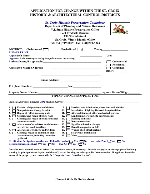 First page of the Application for Change Within Historic and Architectural Control Districts