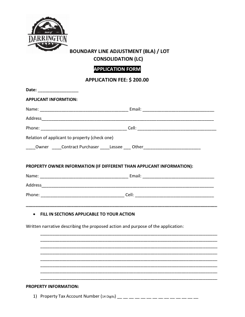 First page of the Boundary Line Adjustment / Lot Consolidation Application
