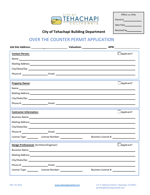 First page of the Over The Counter Building Permit Application
