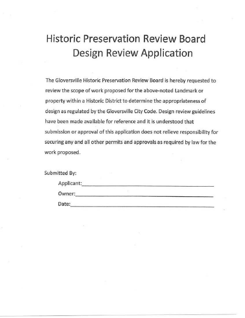 First page of the Historic Design Review Application