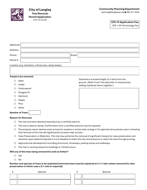 First page of the Tree Removal Permit Application