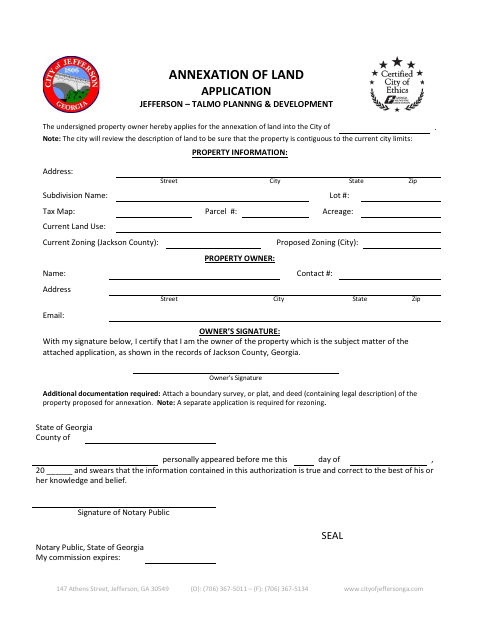 First page of the Annexation of Land Application