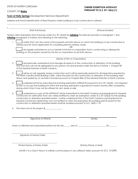 First page of the Owner Exemption Affidavit