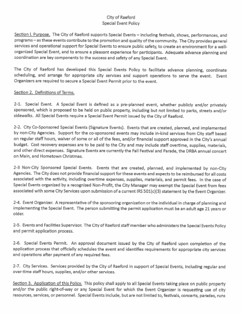 First page of the Special Event Permit Application