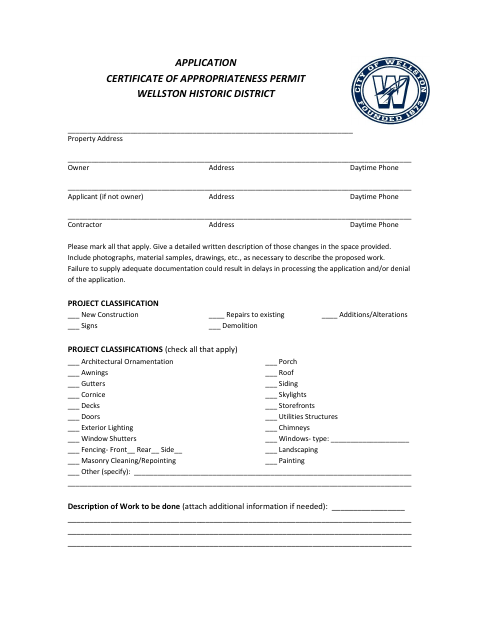 First page of the Certificate of Appropriateness Permit